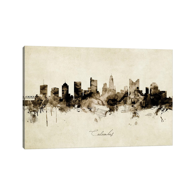 «Columbus Ohio Skyline» par Michael Tompsett, impression sur toile tendue, H 8 po x l 12 po x P 0,75 po