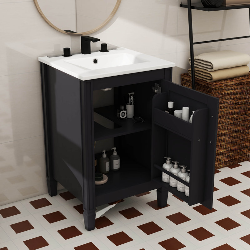 Armoire de meuble-lavabo en céramique de 20 po avec porte à fermeture silencieuse et rangement généreux, Noir