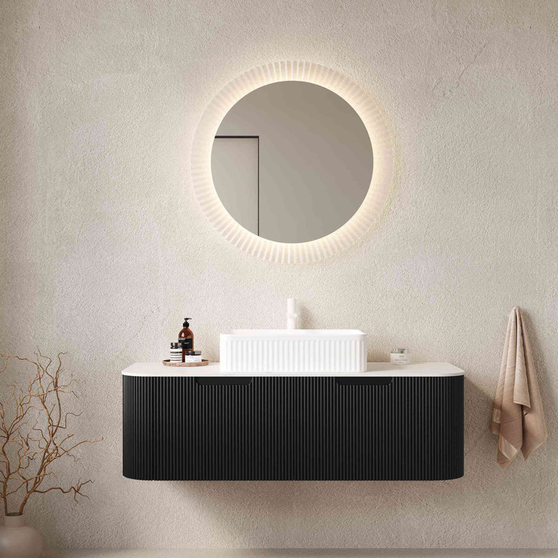 Meuble-lavabo de salle de bain 48 po avec lavabo, armoire de rangement murale à bords arrondis avec 2 tiroirs, lavabo rectangulaire en céramique blanc, sans robinet, pré-assemblé