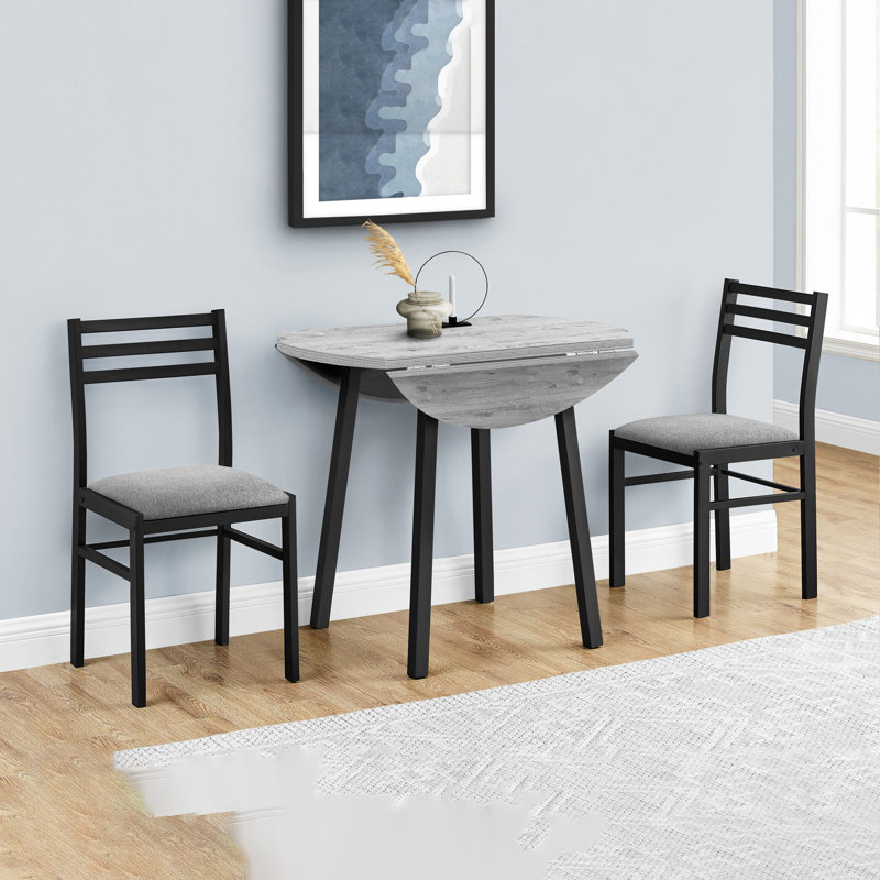 Ensemble de table de salle à manger, ensemble de 3 pièces, petit, abattant 35 po, cuisine, métal noir, stratifié gris, contemporain, moderne