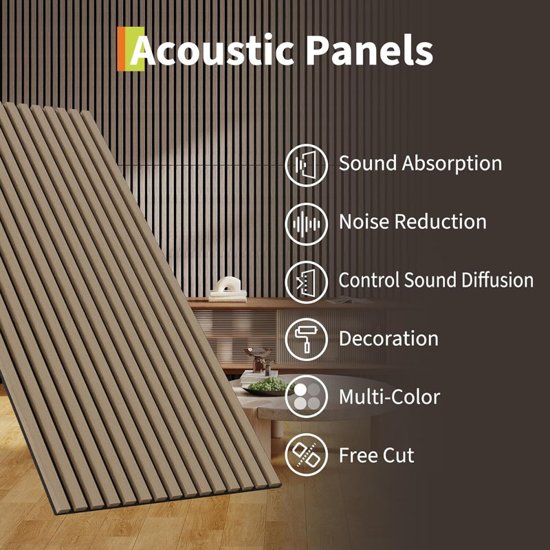 Panneaux d'acoustique 3D à lattes de bois cannelées