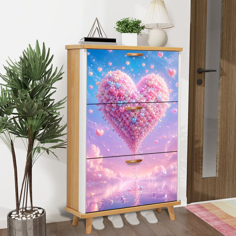 Armoire de rangement pour chaussures avec 3 tiroirs rabattables pour étagère à chaussures rose