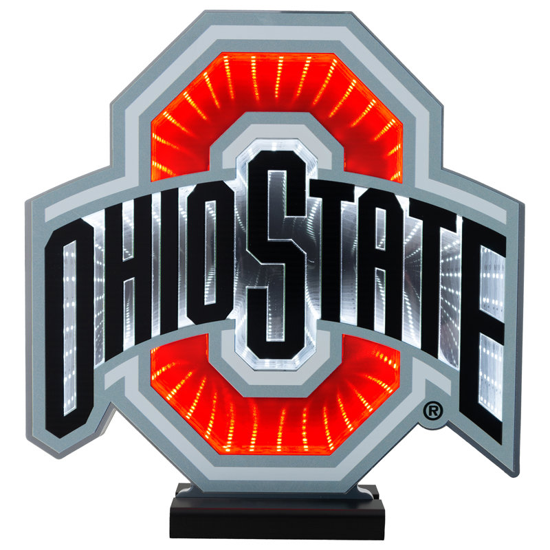 Logo lumineux DEL Infinity de l'équipe NCAA Ohio State Buckeyes (Sporticulture) - Effet lumineux 3D, présentoir en acrylique avec prise UL et support