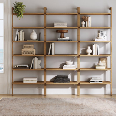 Bibliothèque scandinave à 6 tablettes murales en bois brun clair, paquet de 4