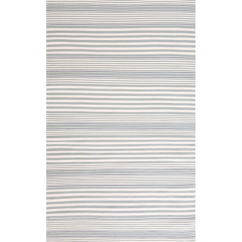 Rugby Stripe Light Blue Handwoven Indoor/Outdoor Rug, Rectangle 6' x 9'
