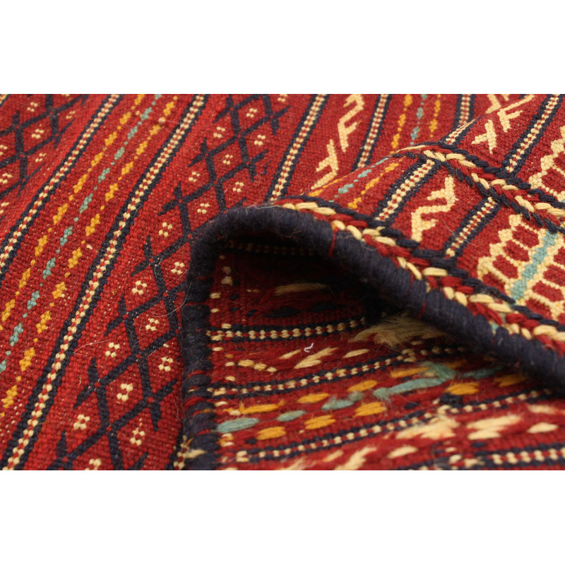 Tapis rouge foncé en laine noué à la main de conception unique 3 pi 5 po x 5 pi 3 po New Age