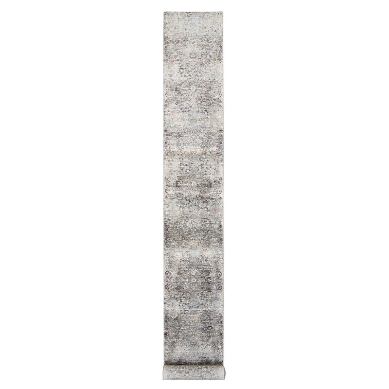 Tapis de couloir gris noué à la main de conception unique nouvel âge 2 pi 7 po x 22 pi 3 po Takwon