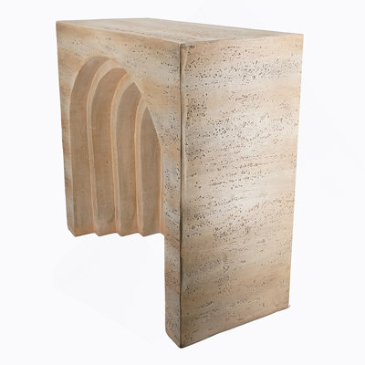 32.3X14.2X29.9 Modern Arched Sculptural Console Table With Beige Faux Travertine Finish, Lightweight And Durable