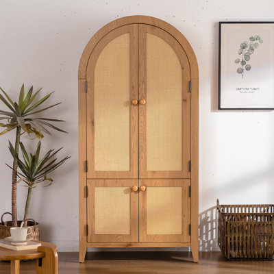 Arched Kitchen Pantry Cabinet, 63.39" Tall Arched Bookcase Rattan Storage Cabinet With Doors Adjustable Shelves,Farmhouse Freestanding Cupboard For Ba by Dakota Fields