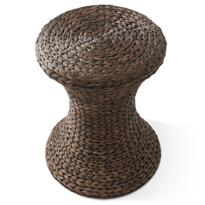Hourglass Accent Table Water Hyacinth Round Side Table Boho End Table, Espresso