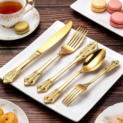 30-Piece Luxury Gold Silverware Set, Stainless Steel Flatware for 6, Mirror Polished