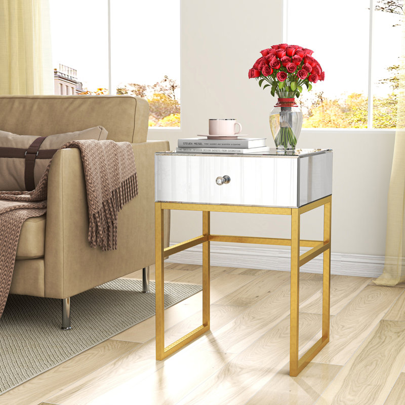 Toby Mirrored Nightstand 1-Drawer Metal Frame-legs