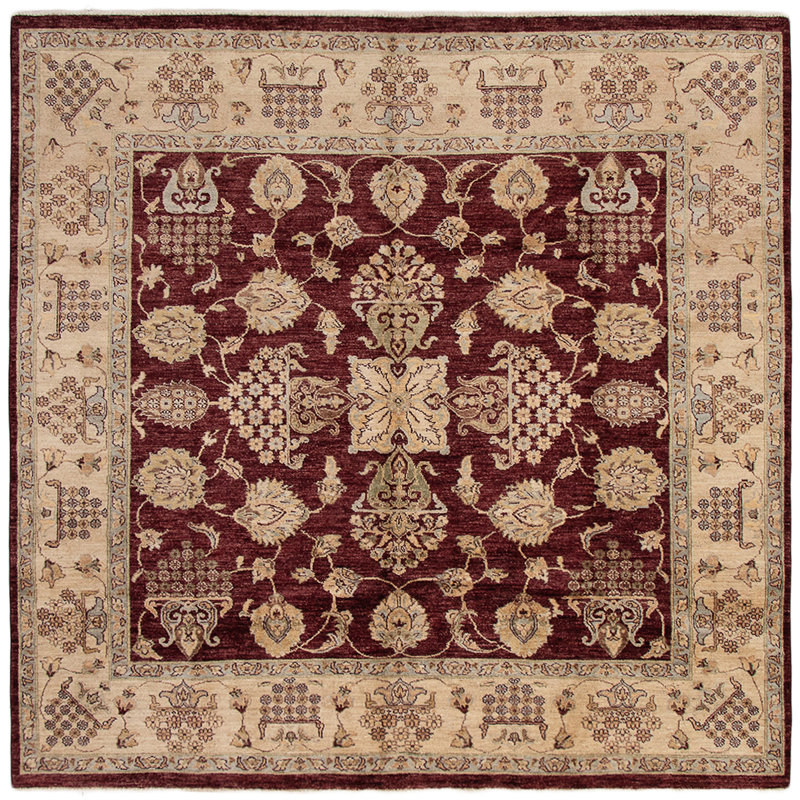 Tapis unique en laine noué à la main bourgogne de 7 pi 10 po x 8 pi 1 po Kalyssa