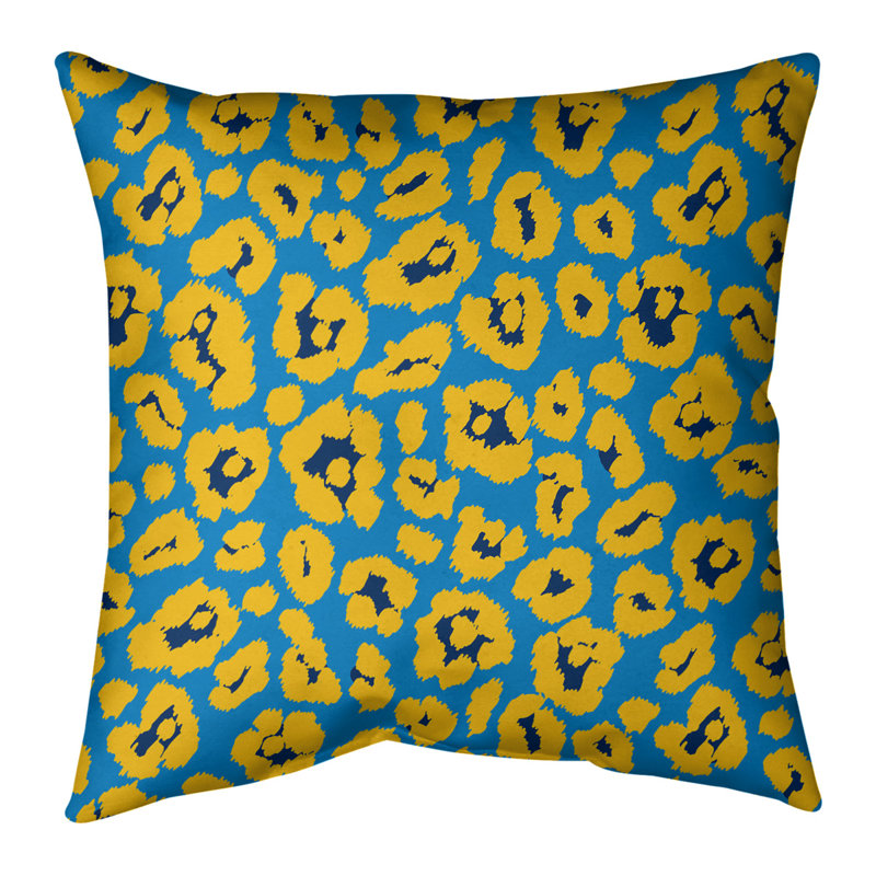 Housse de coussin carrée, 16" x 16", Croisé en coton, Bleu / jaune / noir