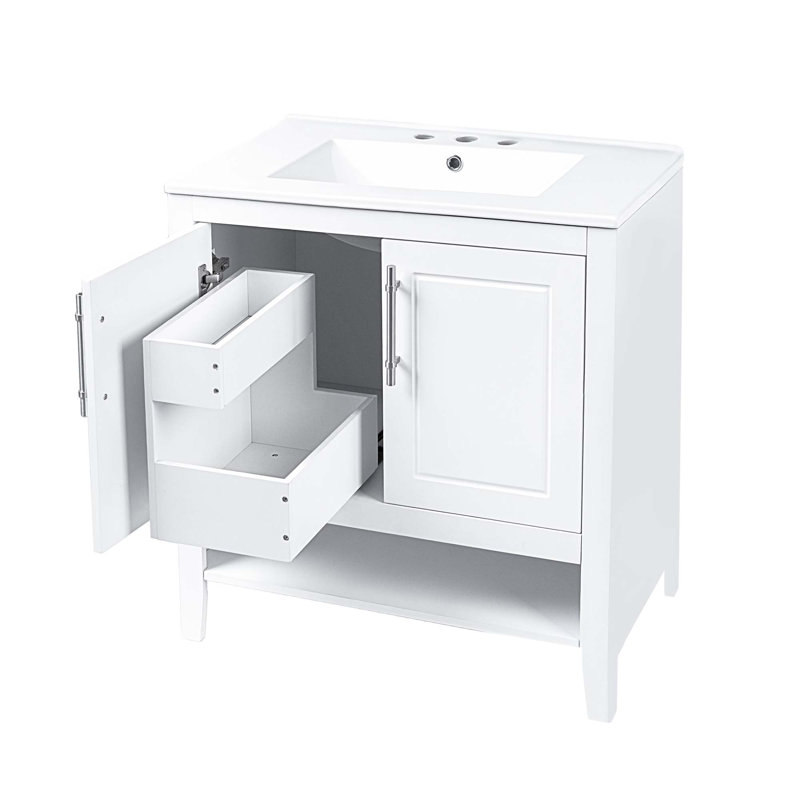 Meuble-lavabo multifonctionnel avec portes et tiroirs 30 po avec lavabo 30 po, Blanc