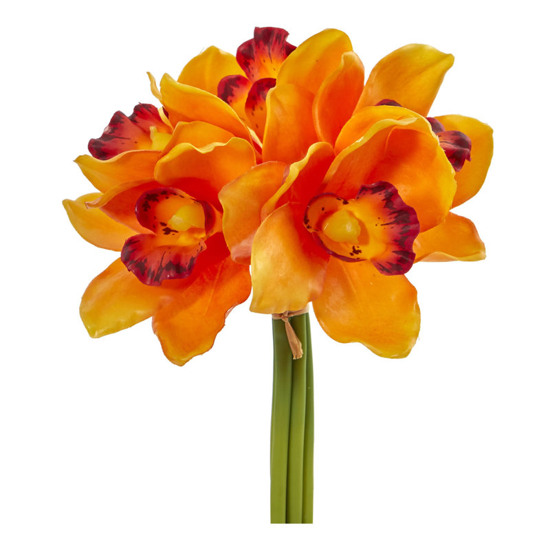 Tige d'orchidée artificielle Cymbidium, Orange