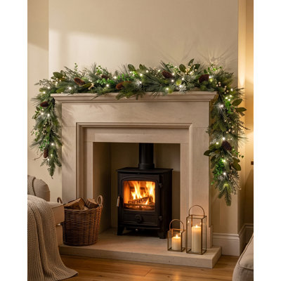 MISTLETOE PINE - 6ft x 10" Christmas Garland with 100 Warm White 8 Function LEDs