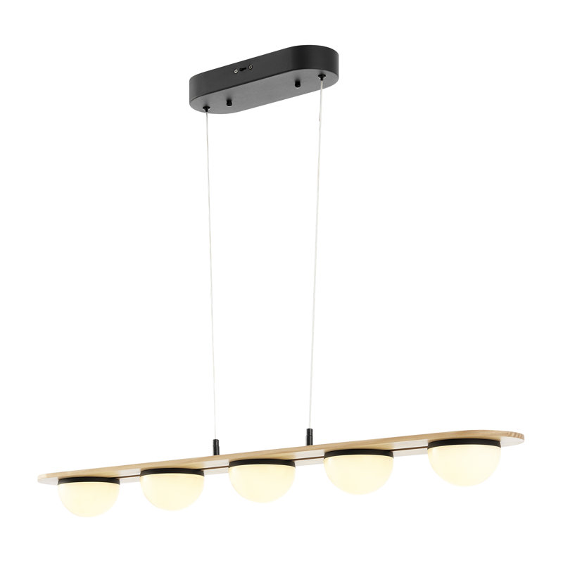 Lustre 5 lumières noir satiné et bois