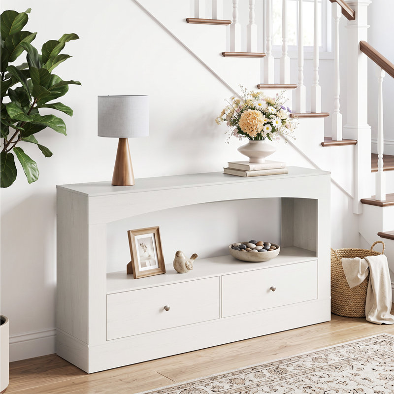 Console moderne avec 2 compartiments de rangement - tablette ouverte en bois, capacité de charge élevée - Table d'appoint robuste pour le salon, la salle à manger ou le couloir