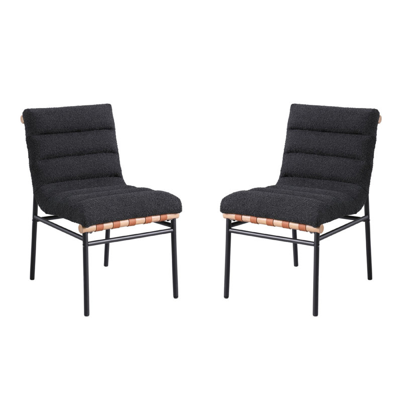 Kive Dining Chair Set Of 2, Iron Legs, Channel Tuft Boucle, Black
