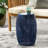  Modern Lace Cut Metal Side Table, Barrel Shape Outdoor Accent Table for Patio and Garden, Navy-85436505