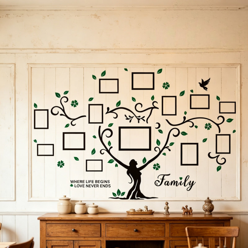 210 x 137 cm Wall Decoration Wall Sticker Tree for Living Room Sofa with Picture Frame Photo Wall Decor