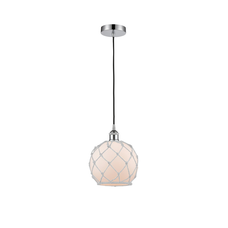 Luminaire suspendu simple à 1 lumière Haytham, Blanc et blanc, Chrome poli