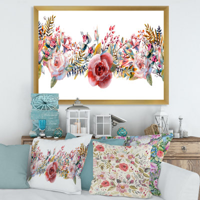 «Pink Roses And Wildflower», reproduction d'art sur toile