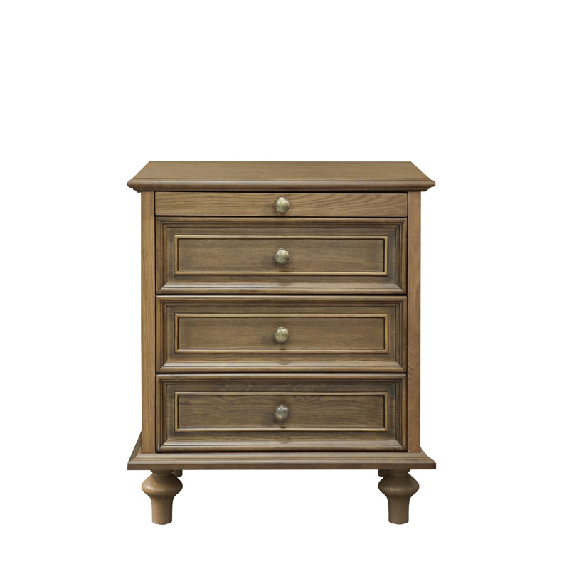 Tables de chevet Farmhouse avec 4 tiroirs, table de bout avec rangement en bois avec tablette coulissante cachée, grande table d'appoint avec 4 pieds en bois massif et poignée en métal, assemblage facile