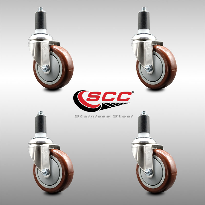 Ensemble de roulettes extensibles pivotantes en polyuréthane 316SS 316SS, Marron