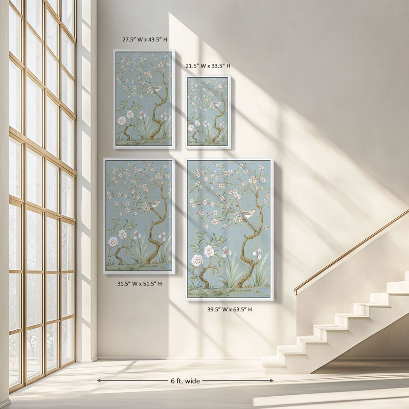 "Spring Mural I Blue" par Julia Purinton, reproduction sur toile dans un cadre flottant, H 63,5 po x l 39,5 po, Blanc