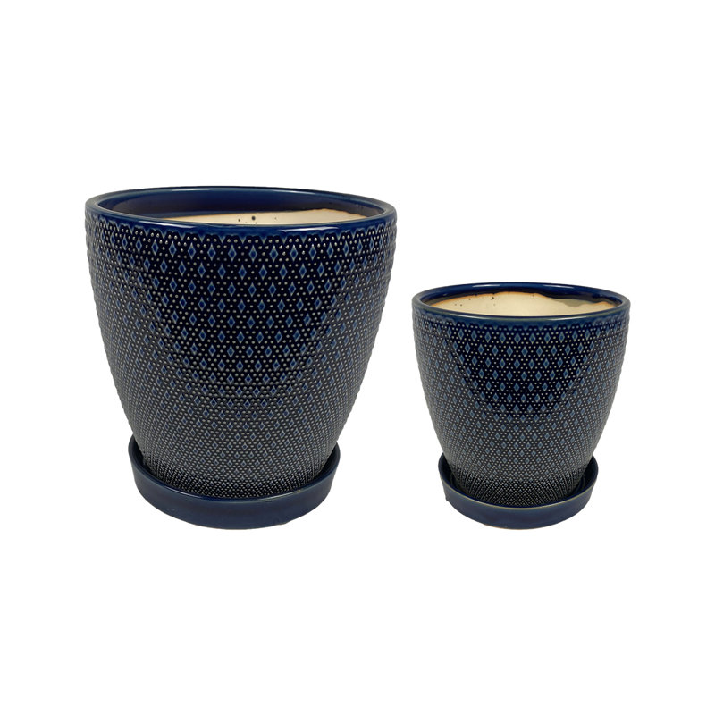 Ensemble de pots à fleurs 100% céramique 2 pièces Latif, Bleu