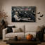 Des squelettes tapant à l'ordinateur dans un bureau gris avec une toile murale d'Halloween américaine-808587531