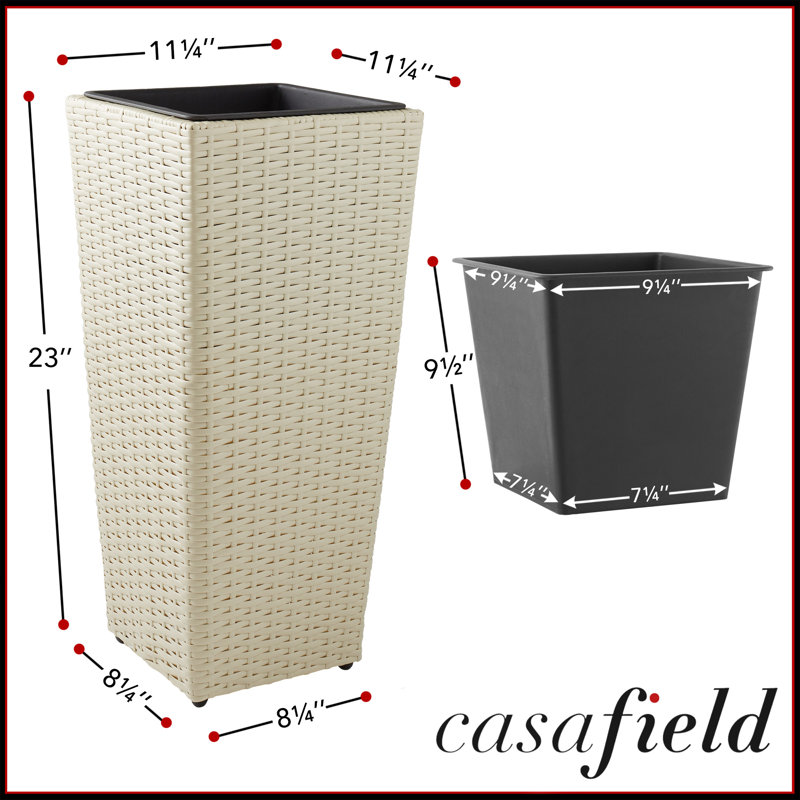 Set of 2 Tall Outdoor Planters with Removable Flower Plant Pot Liners, White