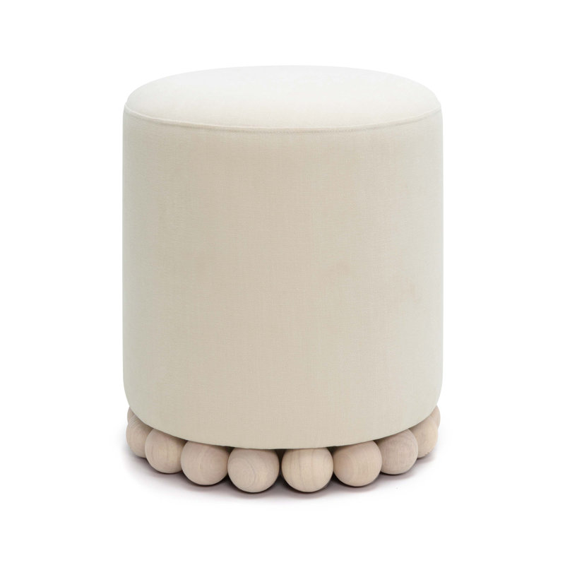 Bergenfield Upcycled Fabric Ottoman, Cream