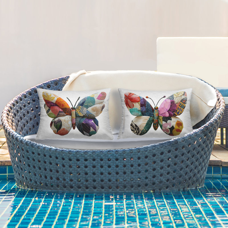 Ensemble de coussins imprimés d'extérieur Vivid Patchwork Butterflies 2 pièces par Annabelle Hall