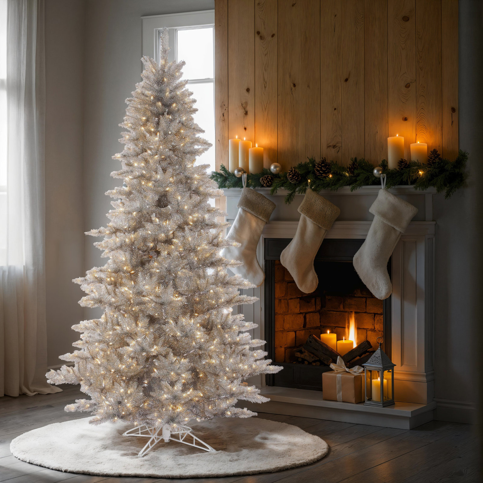 Silver 9' Pre-Lit Fir Christmas Tree, 9' H