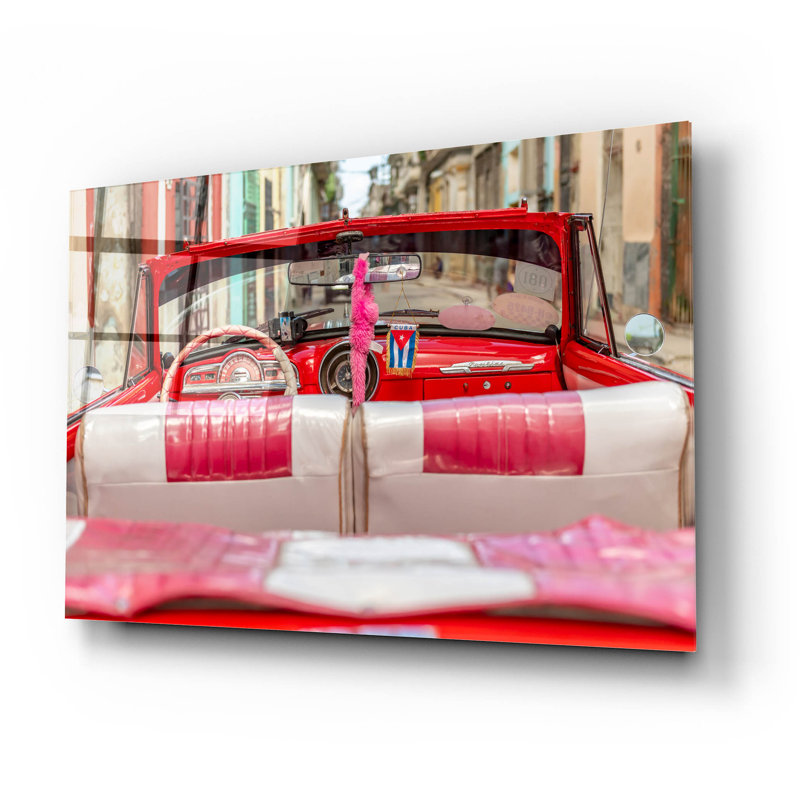 Art mural en verre épique «50's Car, Havana» par Richard Silver, H 16 po x l 24 po x P 0,2 po