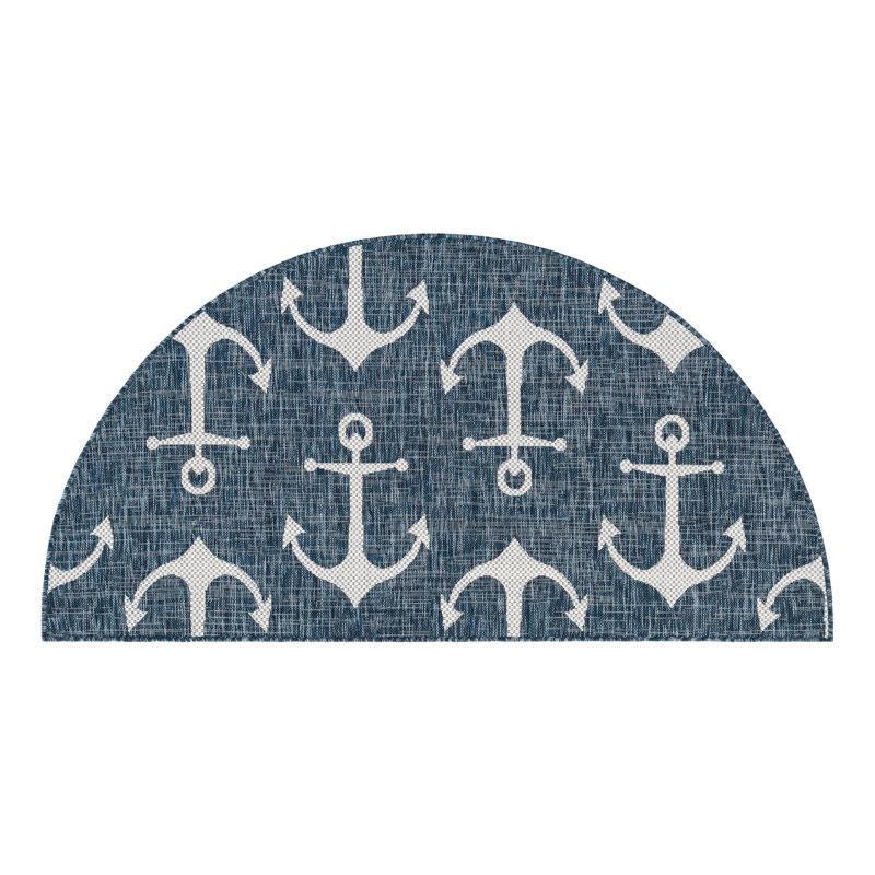 Tapis intérieur / extérieur bleu Glidden, Demi-cercle 3 pi 1 po x 6 pi 1 po