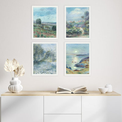 Décorations de chambre à coucher pour campagne, printemps, été, floral, campagne, océan, classique, rétro, rétro, encadré sur papier, 4 pièces
