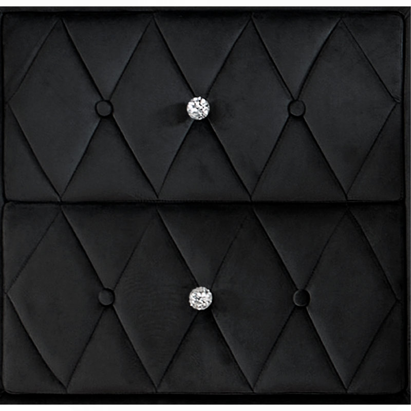 1pièce table de chevet en faux marbre à 2 tiroirs capitonnée avec boutons capitonnés, Noir