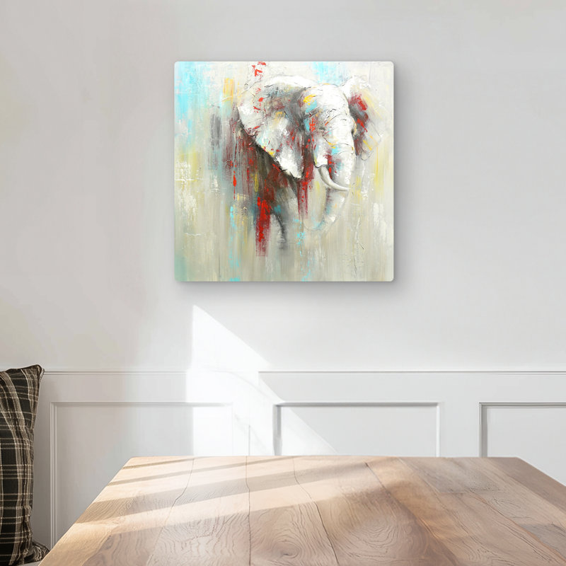 Abstract Elephant with Paint Splash - Turquoise Metal Print