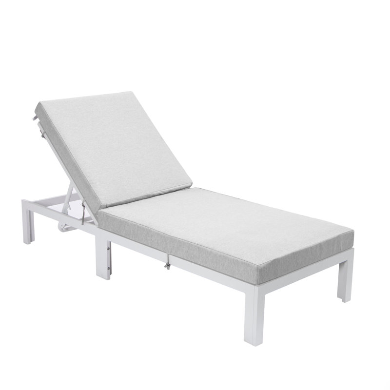 Chelsea Outdoor Metal Chaise Lounge , Cushion Included, Light Gray, White