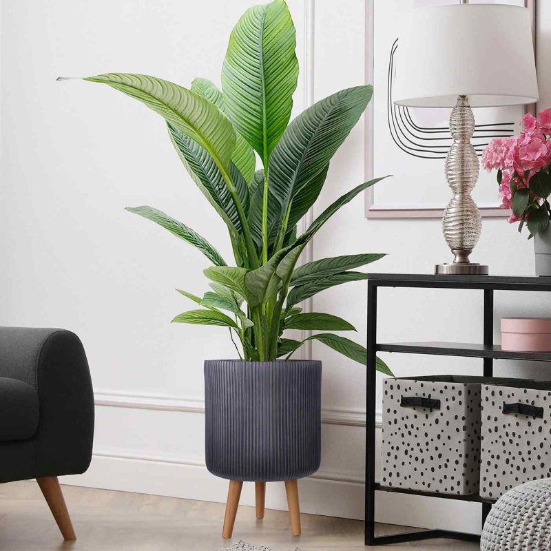 Ribbed Cylinder Planter with Feet, 46cm H x 30.5cm W x 30.5cm D, Black