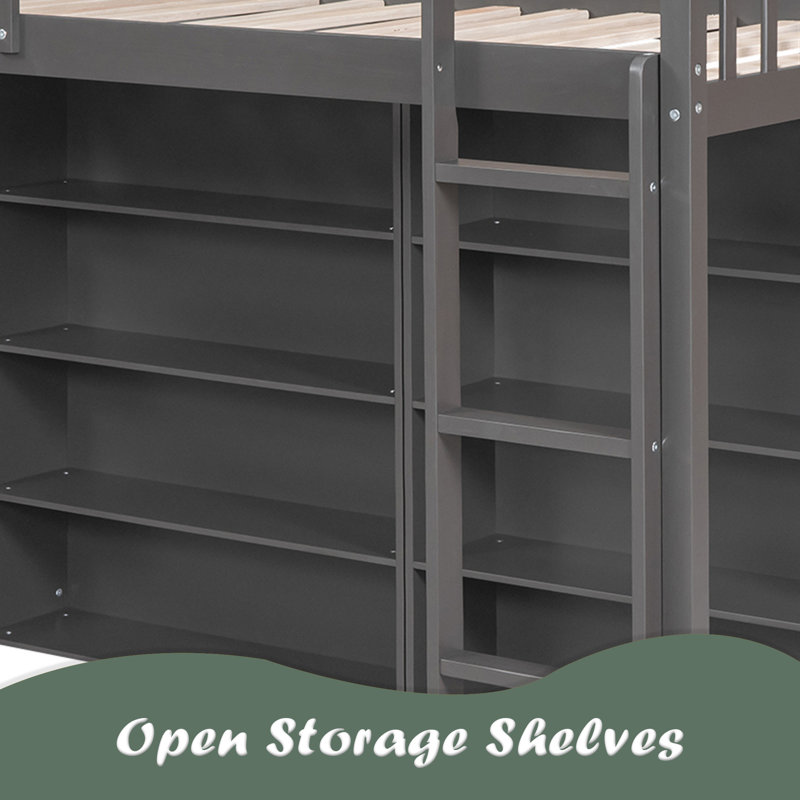 Loft Bed With 8 Open Storage Shelves And Built-In Ladder