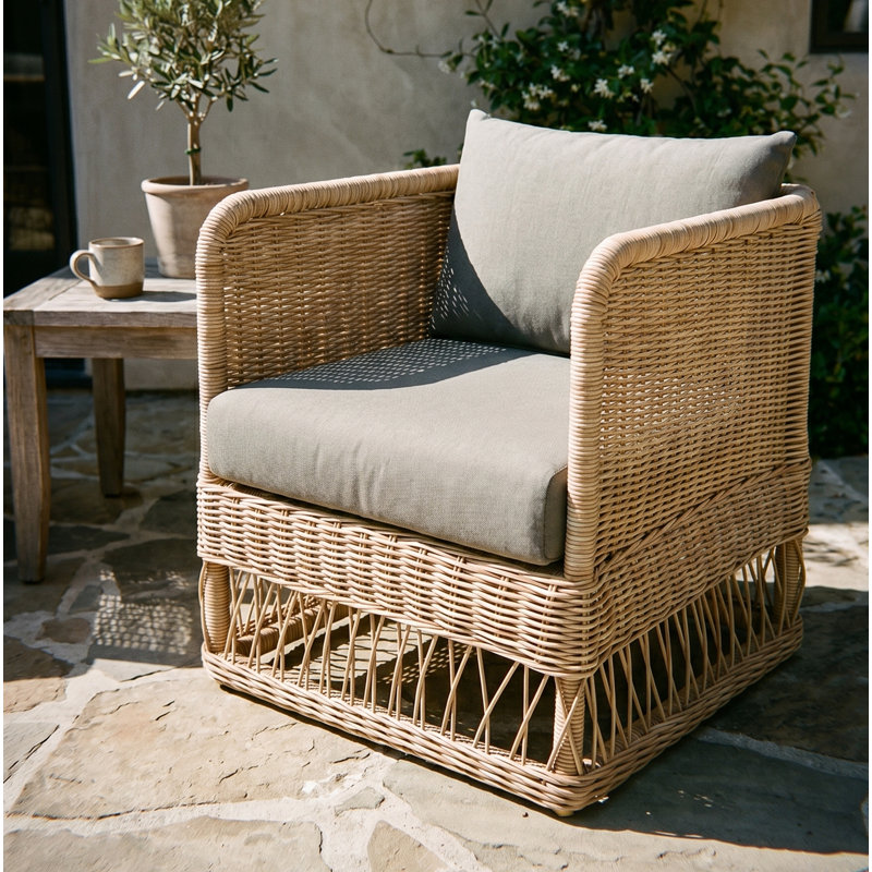 Destin Natural Outdoor Patio Club Chairs - Canvas Charcoal, Brown, Canvas Charcoal