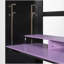 Lit mezzanine pleine grandeur avec bureau réglable et lumières RVB, tablettes de rangement et garde-robe ouverte, contemporain, chambre d'enfant-131181669