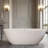59" Freestanding Solid Surface Bathtub, Luxury Engineered Stone Resin Freestanding Soaking Bathtub with Overflow and Pop-up Drain for Contemporary Bathroom