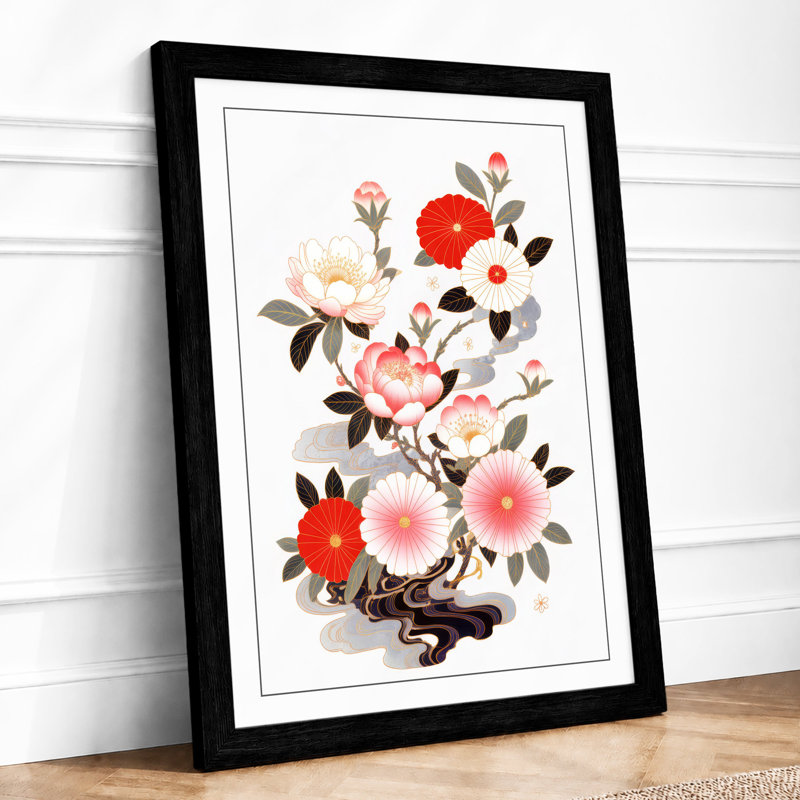 Roses And Peonies Botanical - Print, A1 - 84.1 x 59.4 cm, Black