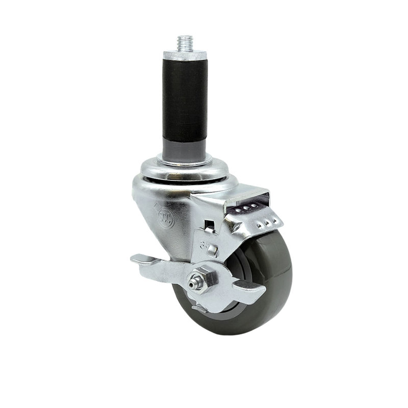 Polyurethane Swivel Expanding Stem Caster with Brake, Grey